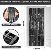 Siyah Renk Ekstra Metalize Parlak Saçaklı Arka Fon Perde İthal A Kalite 1x2 Metre - 1