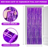 Mor Renk Ekstra Metalize Parlak Saçaklı Arka Fon Perde İthal A Kalite 1x2 Metre - 1
