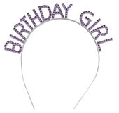 Mor Renk Kristal Taşlı Parlak Birthday Girl Yazılı Taç 16x17 Cm - 1