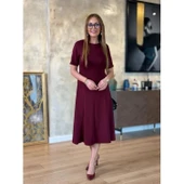 Lucky Life Kadın Kısa Kollu Bisiklet Yaka Midi Viskon Iki Iplik Elbise - 6