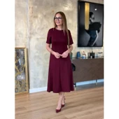 Lucky Life Kadın Kısa Kollu Bisiklet Yaka Midi Viskon Iki Iplik Elbise - 2