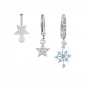 Gümüş Rengi 3 lü Zirkon Taşlı  Yıldız- Kuzey Yıldız Kıkırdak Küpe Seti thumbnail 1