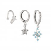 Gümüş Rengi 3 lü Zirkon Taşlı  Yıldız- Kuzey Yıldız Kıkırdak Küpe Seti thumbnail 2