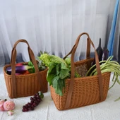 Kahverengi Kumaş Örme Sepet 38*19*24cm Büyük - 2