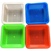 Ekstra Kalın Kare Plastik Süzgeç Sepeti - 25x25x9.1cm - Kırmızı - 5