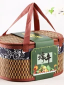 Bambu Örgü Hediye Sepeti - Mavi ve Yeşil Karbonize Oval 30*20*21cm - 2
