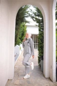 Fermuarlı Çizgi ve Çiçek Desenli İkili Tesettür Kap Spor Takımı - (38-46) - 71269 - Siyah - 6