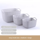 Plastik Rattan Desenli Banyo Sepeti - Açık Gri - Küçük, Orta, Büyük Set - 1