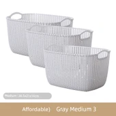 Plastik Rattan Desenli Banyo Sepeti - Açık Gri - Orta Boy (3 Adet) - 1