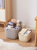 Plastik Rattan Desenli Banyo Sepeti - Açık Gri - Küçük Boy (2 Adet) - 3