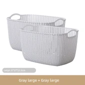 Plastik Rattan Desenli Banyo Sepeti - Açık Gri - Büyük Boy Set (2 Adet) - 1