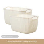 Plastik Rattan Desenli Banyo Sepeti - Krem Beyaz - Büyük Boy (2 Adet) - 1
