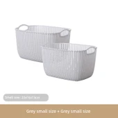 Plastik Rattan Desenli Banyo Sepeti - Açık Gri - Küçük Boy (2 Adet) - 1
