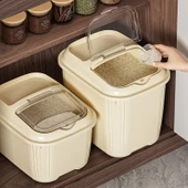 Böcek Geçirmez Pirinç Saklama Kabı - 15kg - Beyaz - Ölçü Kabı Dahil - 2