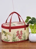 Mavi Kumaşlı Altıgen Bambu Sepet (28*24*16cm) - 3
