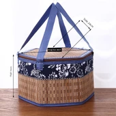 Mavi Kumaşlı Altıgen Bambu Sepet (28*24*16cm) - 1