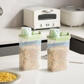 2.5L Yeşil - 2'li Gıda Sınıfı Pirinç Mısır Gevreği Saklama Kutusu [Ölçülü, Kapaklı] thumbnail 1