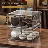 Akrilik Çay Seti Saklama Kutusu - Buz Şeffaf Renk [1 Adet] Kalınlaştırılmış thumbnail 5