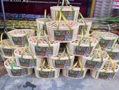 Bambu Örgü Sepet - 3.00kg Baskılı Desenli Mavi, File Kapaklı - 10