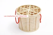 Yuvarlak Bambu Sepet - Beyaz Sepet, Kırmızı İp Saplı, Kapaklı - 7