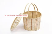 Yuvarlak Bambu Sepet - Beyaz Sepet, Yeşil Yumuşak Saplı, Kapaklı - 9