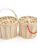 Yuvarlak Bambu Sepet - Beyaz Sepet, Bambu Saplı, Kapaksız - 4