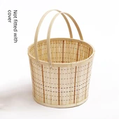 Yuvarlak Bambu Sepet - Beyaz Sepet, Bambu Saplı, Kapaksız - 1