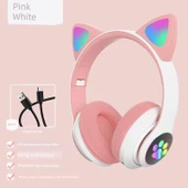 Kedi Kulaklı Bluetooth Kulaklık - Genç Pembe - 1
