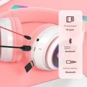 Kedi Kulaklı Bluetooth Kulaklık - Genç Pembe - 5
