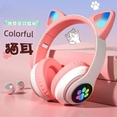 Kedi Kulaklı Bluetooth Kulaklık - Genç Pembe - 6