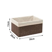 Japon Tarzı Kağıt İp Saklama Sepeti - Kahverengi Papatya Desenli 30x20x15cm - 1