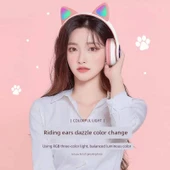 Kablosuz Kedi Kulaklıklı Gaming Kulaklık - Pembe - 2
