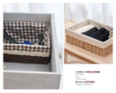 Japon Tarzı Kağıt İp Saklama Sepeti - Bej Papatya Desenli 38x26x13cm - 11