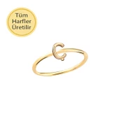 14 Ayar Altın Ç Harfli Yüzük thumbnail 1