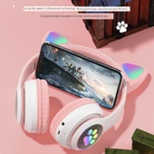 Kablosuz Kedi Kulaklıklı Gaming Kulaklık - Pembe - 5