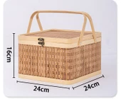 Bambu Dokuma Hediye Sepeti - Kahverengi Kare Mavi (24x24x16cm) - 11
