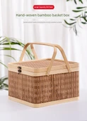 Bambu Dokuma Hediye Sepeti - Sığ Kömür Bambu Saplı Kare Sepet (24x24x16cm) - 8