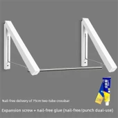 Katlanabilir Elbise Askısı - Çivisiz Model (75cm Paslanmaz Çelik) - Krem Beyazı thumbnail 1