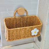 Mutfak Duvar Sepeti - Rattan Desenli - Çiçek Bölmeli + Yuvarlak Kancalı - 1