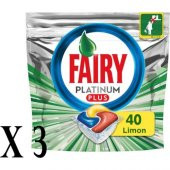 Fairy Platinum Plus Limon Kokulu Bulaşık Makinesi Deterjanı 3 x 40 Tablet - 1