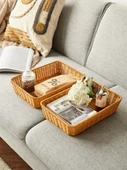 Japon Tarzı Rattan Masaüstü Saklama Kutusu - 33x23x16 Kahverengi - 3