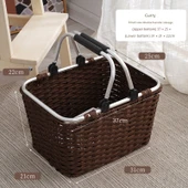 Plastik Banyo Saplı Saklama Sepeti - Derin Köri - Büyük - 37x25x22cm - 1