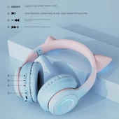 Kedi Kulaklı Gradient Renkli Kablosuz Bluetooth Kulaklık - Gök Mavisi 7.1 Stereo - 5