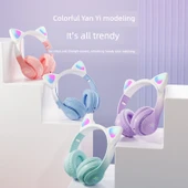 Kedi Kulaklı Gradient Renkli Kablosuz Bluetooth Kulaklık - Gök Mavisi 7.1 Stereo - 3