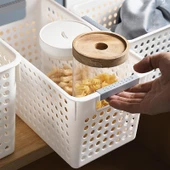 Japon Tarzı İki Renkli Plastik Saklama Sepeti - Dar Orta Beyaz 2094 - 3