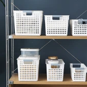 Japon Tarzı İki Renkli Plastik Saklama Sepeti - Geniş Orta Açık Pembe 2091 - 4