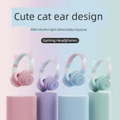 Kedi Kulaklı Gradient Renkli Kablosuz Bluetooth Kulaklık - Gök Mavisi 7.1 Stereo - 4