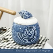 Nordik Seramik Deniz Temalı Kapaklı Saklama Kavanozu - Kabartmalı Deniz Kabuğu (Büyük) - 4