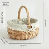 Hasır Bambu Saklama Sepeti - Kahve Rengi - Dalga Desenli Kumaş Astarlı - Büyük Boy - 8