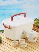 Kung Fu Çay Seti Saklama Kutusu - Kırmızı Büyük Boy Saklama Kutusu + Dörtlü Çay Seti - 6